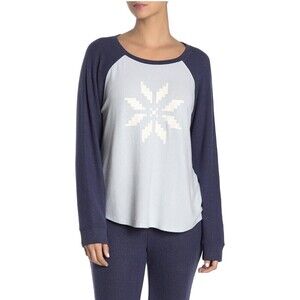Free Press Raglan Hacci Long Sleeve Sweater Snowflake Blue Size L